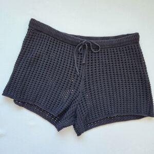 Comfy Crocheted Boho Shorts Black Drawstring Tie Beach Pool Lounge Cute XXL